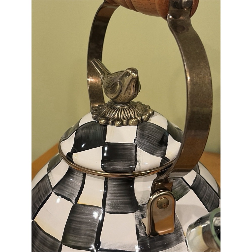 Mackenzie-Childs Courtly Check Tea Kettle with Bird Knob, 3-Qt. Brand New - Picture 6 of 9